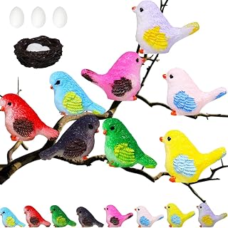 12pcs Bird Decorative Figurines Miniature Bird Figurine Resin Birds Nest Eggs Fairy Animal Cute Model Micro Landscape Home Garden Decor Miniatures Crafts Cake Toppers