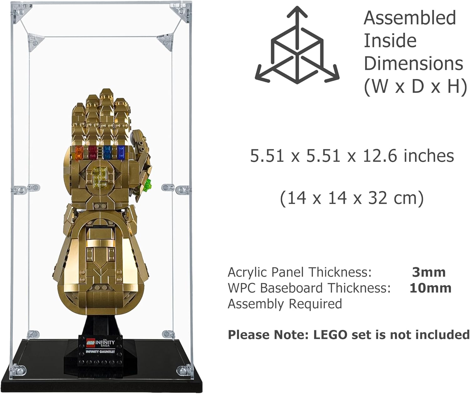 Acrylic Display Case Compatible for Lego Infinity Gauntlet #76191 Dustproof Display Case (Case Only) (Lego Sets are NOT Included)