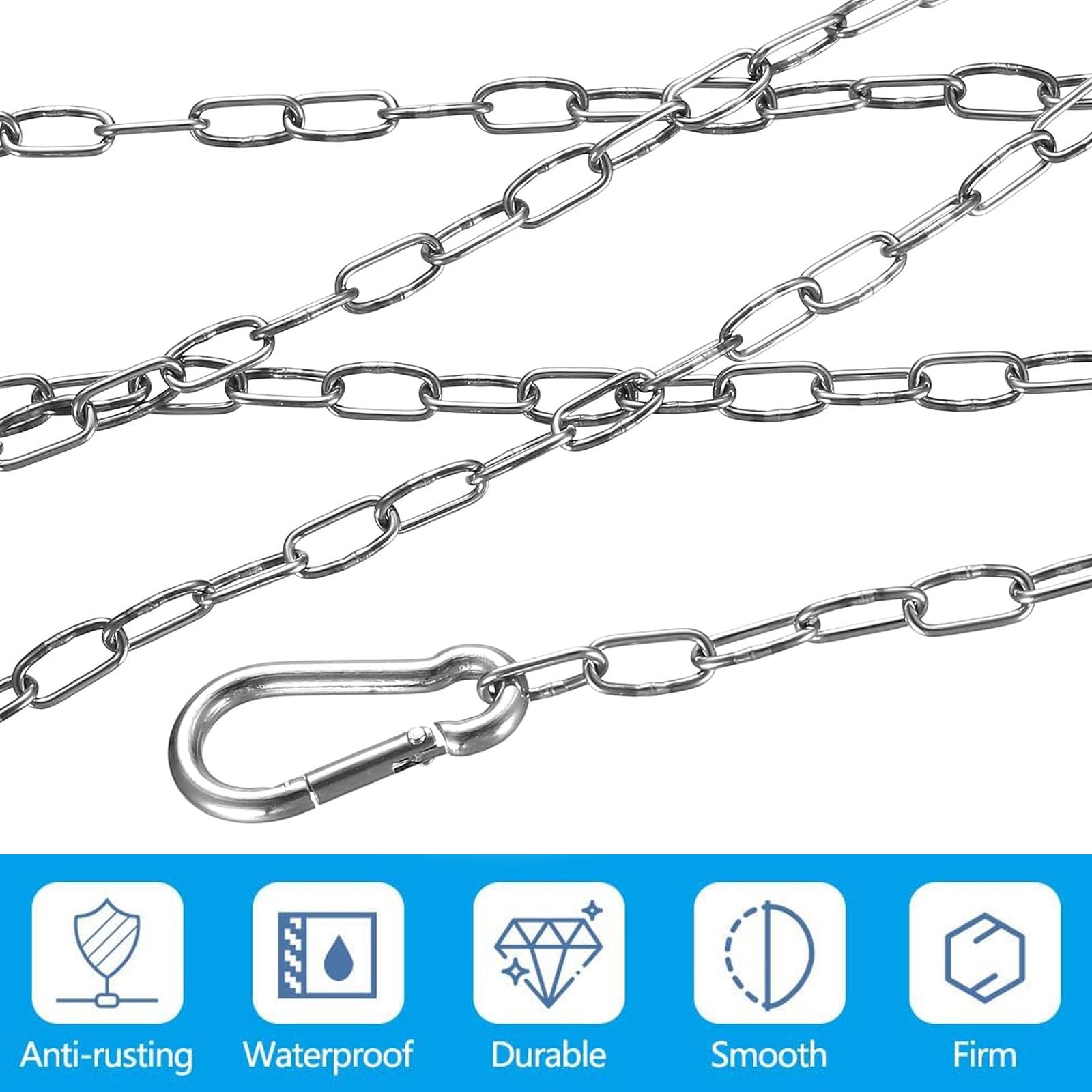 5 Metres Length Stainless Steel Chain for Hanging 1.5mm Metal Chain with Carabiner - Image 3