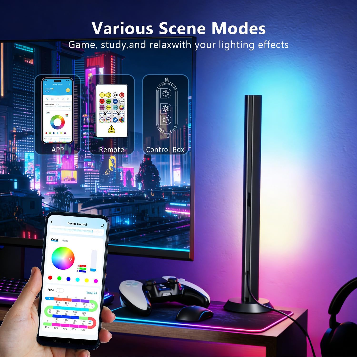 DAYBETTER Gaming Light Bars,RGBICW TV Light Bars,Smart LED Light Bars with Music and Scene Modes,Multiple Placement Options,Mood Lighting,Color Changing Light Bar for Gaming Monitor,TV,Desk,Room Decor