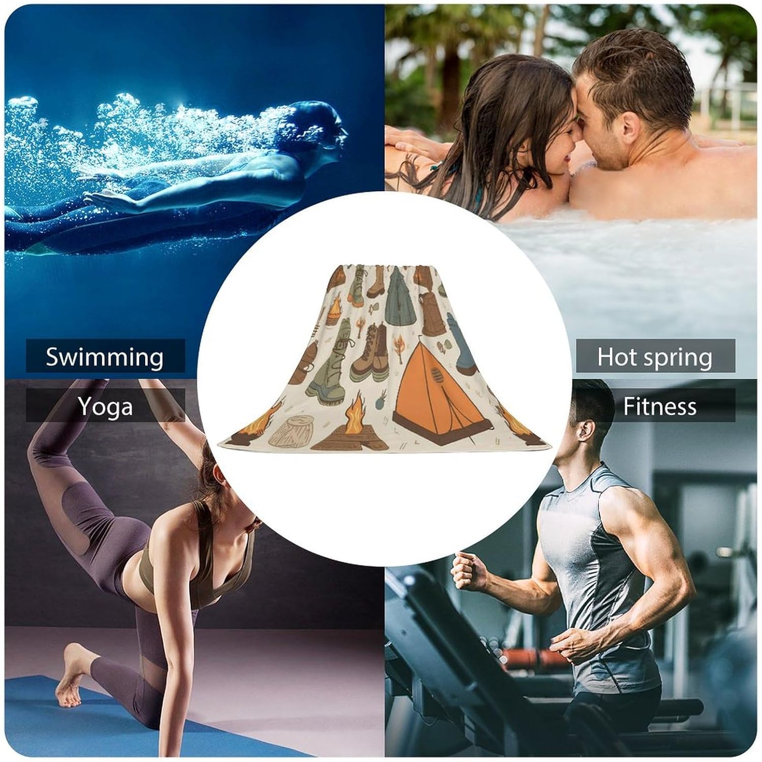 Christmas Towel, Sleeping Bag Boots Campfire Pattern Printed Fashion Towel,Portable Towel,Durable Towel