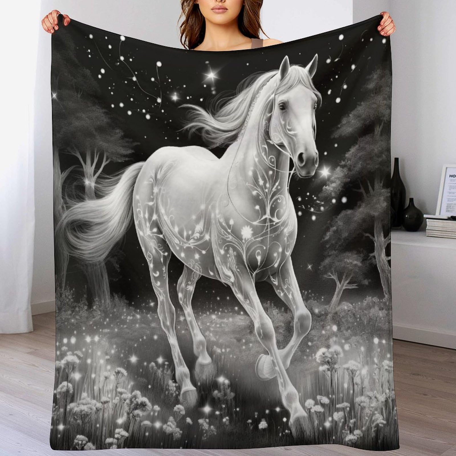 Couvertures de lit jet polaire plaid motif cheval tapis douillet flannel chaud