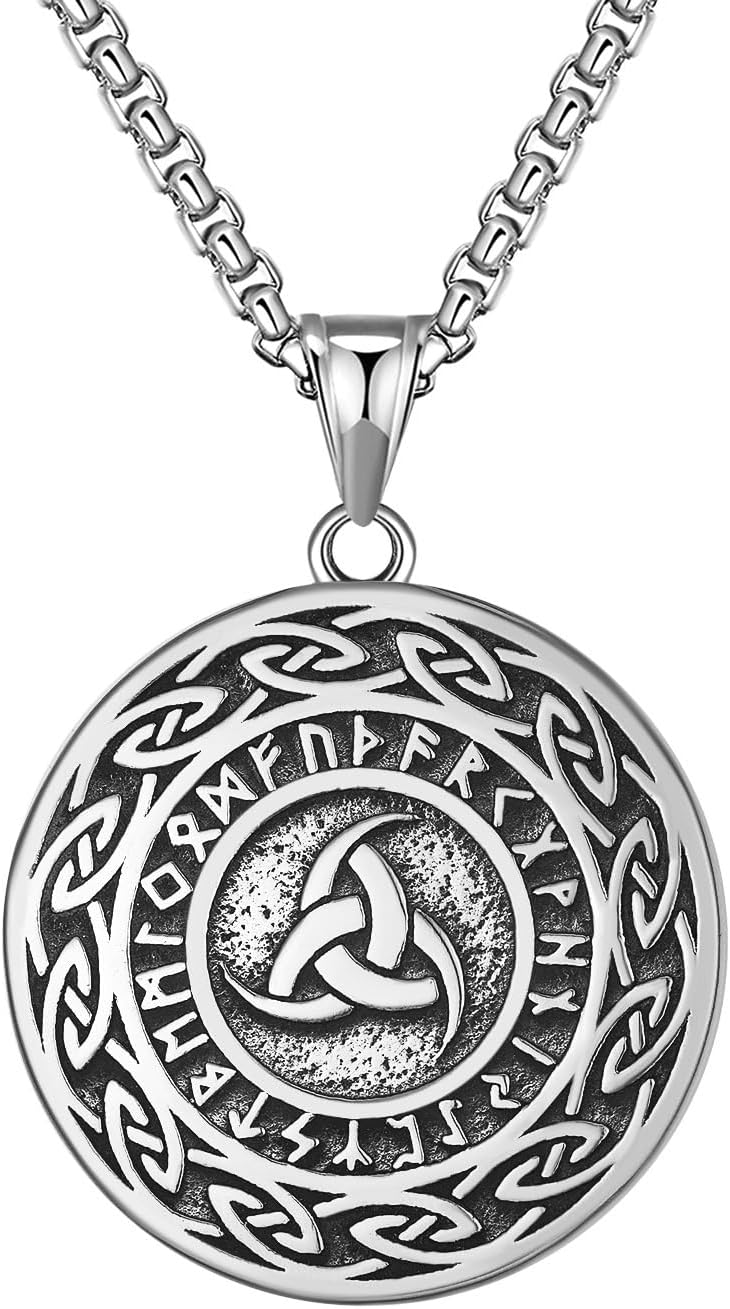 UMtrade Men Women Stainless Steel Nordic Trinity Rune Necklace Viking Compass Pendant Medal Jewelry UMtrade Men Women Stainless Steel Nordic Trinity Rune Necklace Viking Compass Pendant Medal Jewelry