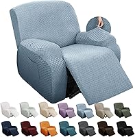 Vista 31 de YEMYHOM Funda elástica de 4 piezas para silla reclinable de jacquard con bolsillo lateral, antideslizante, ajustable, protector de muebles con parte
