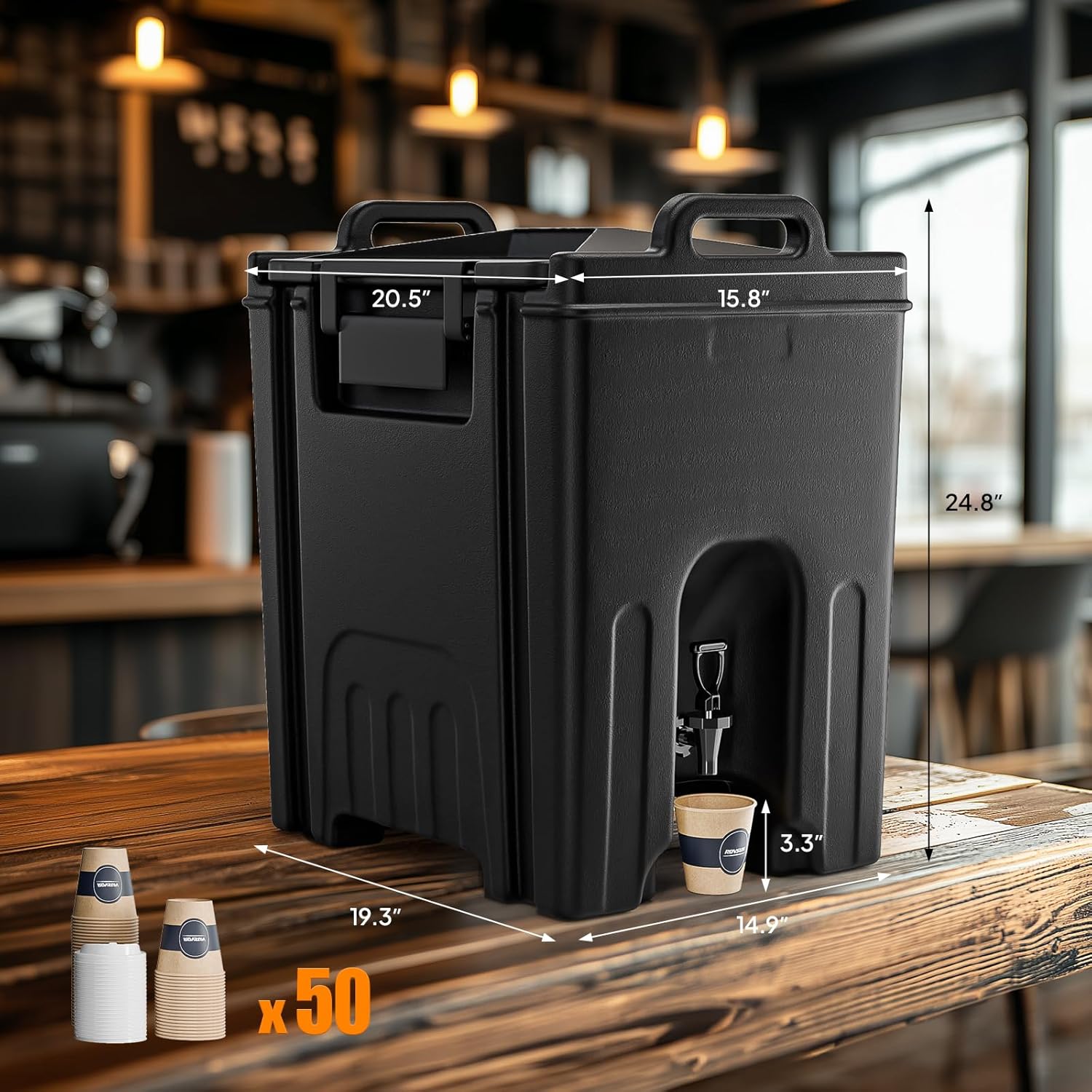 ROVSUN 12Gallon Insulated Beverage Dispenser, Ice and Hot Drink Server w/Handles, Faucet & 50 Cups, Food-grade LLDPE Drink Dispenser, Hot and Cold Beverage Server for Party Catering Event Restaurant