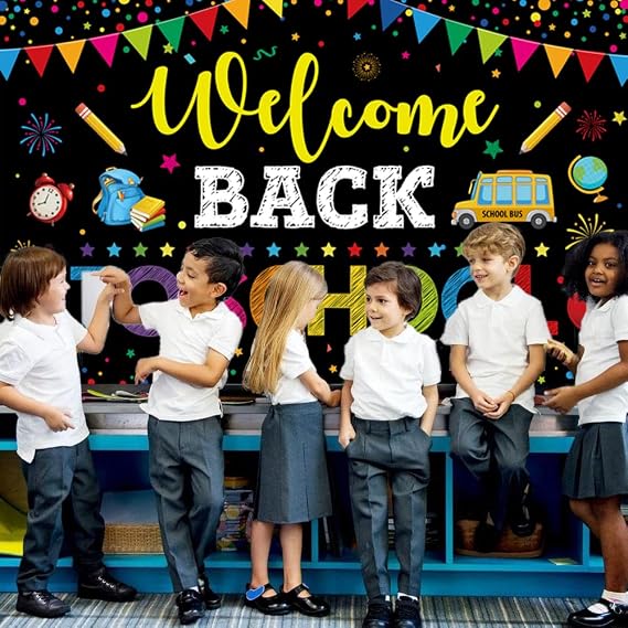 Welcome Back to School Backdrop, 72 x 44 Inch First Day of School Banner