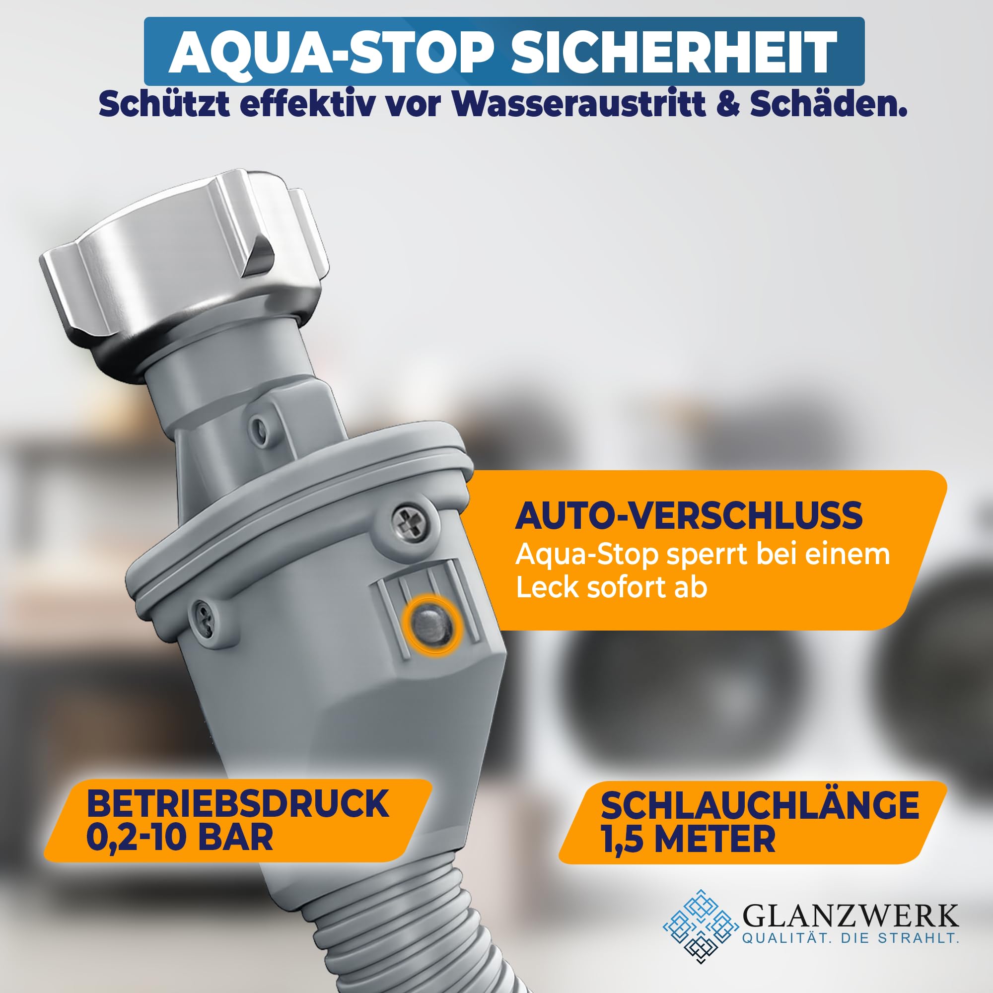Zulaufschlauch mit Aquastop 1,5 m – Waschmaschinenschlauch & Spülmaschinenschlauch – 3/4 Zoll Metallgewinde – inkl. gratis Ersatzsieb- robuster Schlauch - einfache Montage