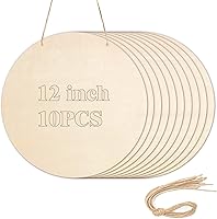 10 Pack Thickened 12" Unfinished Wood Circles with Holes & Twine - Crafts, Door Hangers, Painting, Wood Burning Blanks by YOIYINI