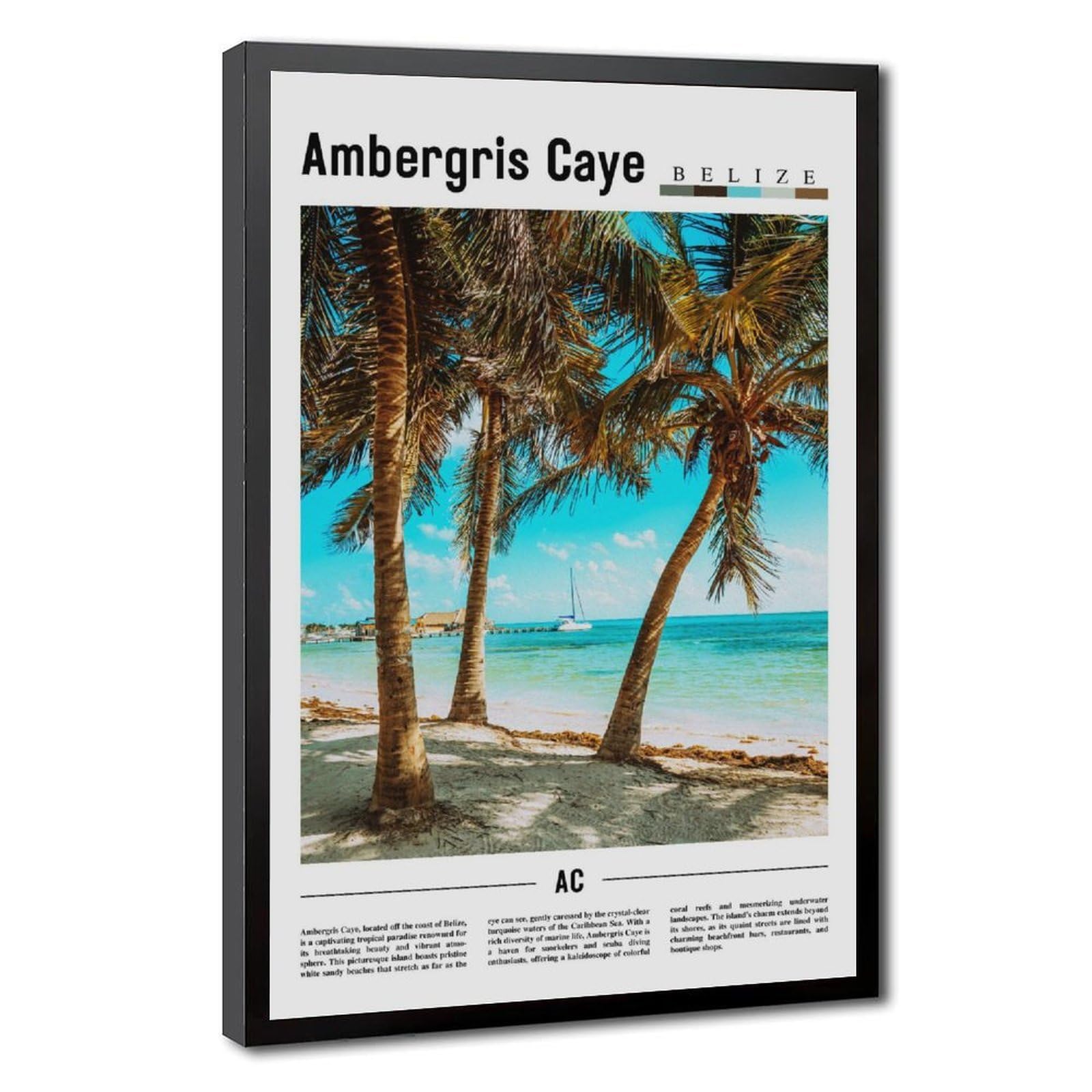 Wcyb Black Frame Ambergris Caye Belize District Belize Scenery Travel Posters Prints Canvas Deco Paintings Wall Art Hangable Frame 20" L X 30" W