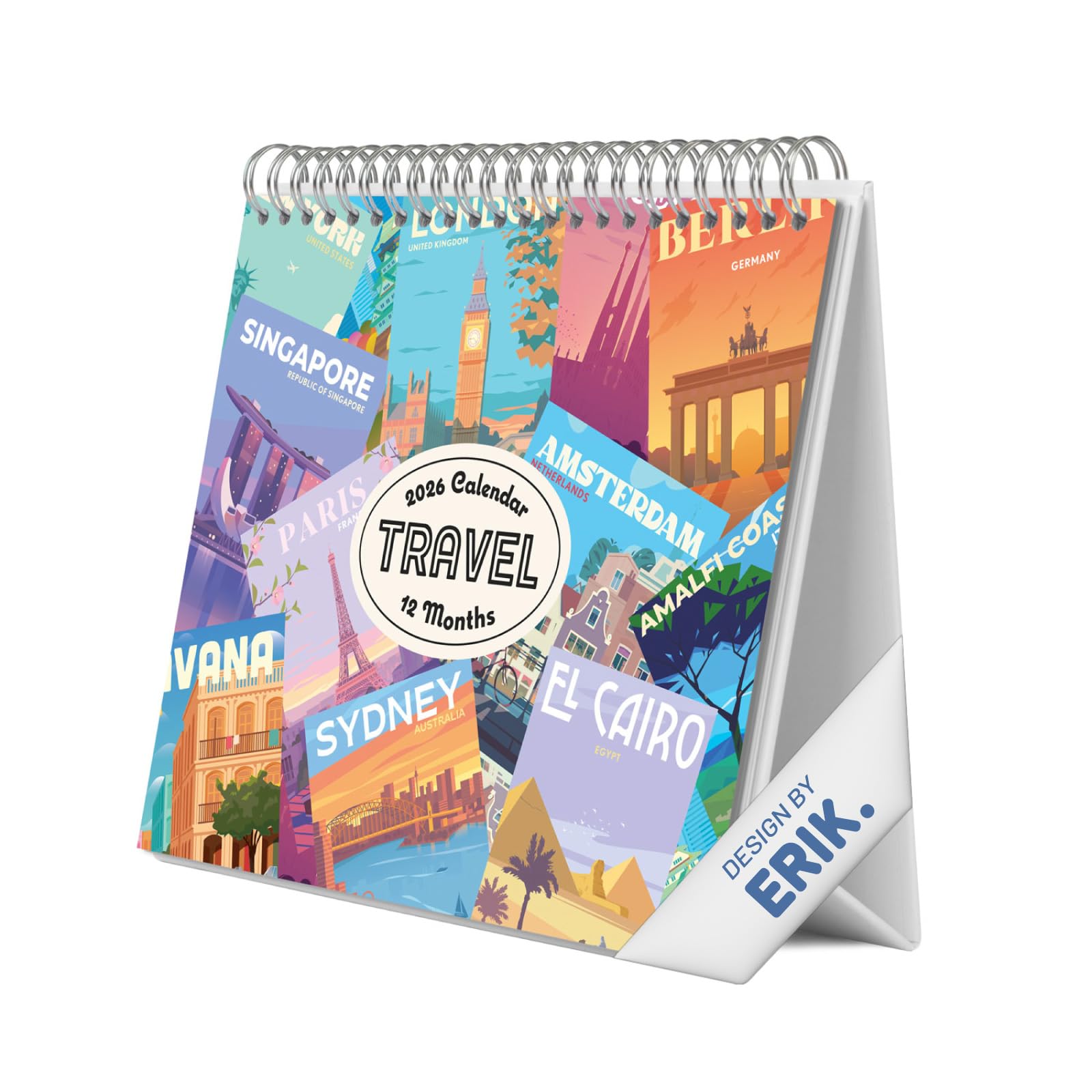 Grupo Erik Desk Calendar 2026 - Travel Calendar 2026 Month To View | Monthly Desk Planner, Desktop Gifts Under 10 Pounds | Travel Gifts For Friends