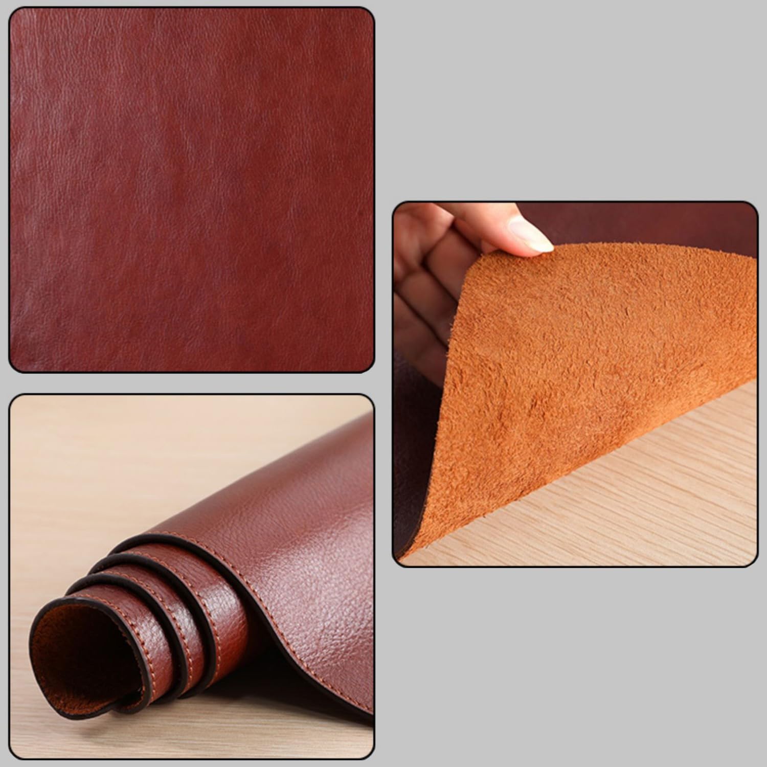 Grande tappetino da scrivania in vera pelle, impermeabile, per laptop, Copri scrivania antiscivolo, sottomano protettivo(Brown,60x40cm)