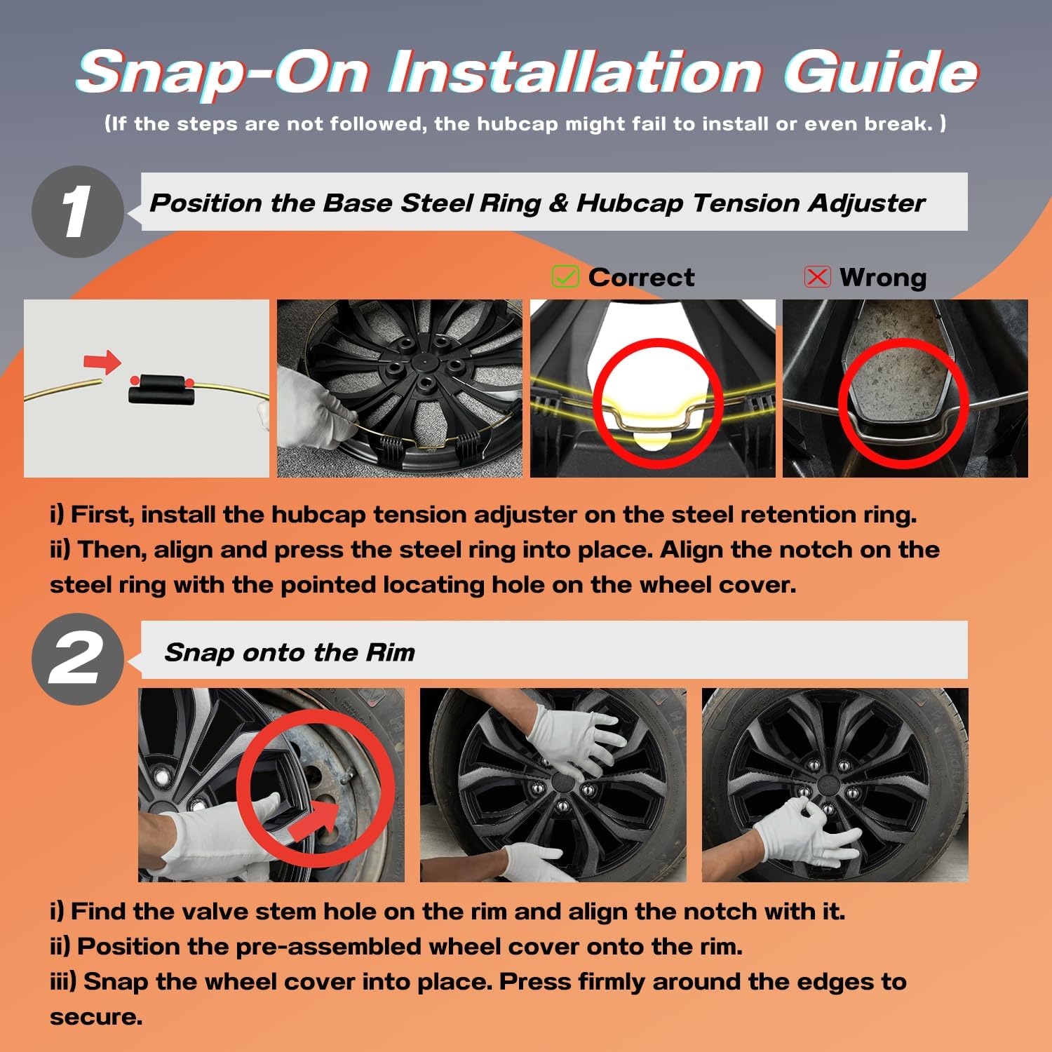 15 Inch Universal Hubcaps, Grey & Black Snap-On Wheel Covers, Compatible with Most Standard Steel Wheels, Cars Sedans & SUV, Set of 4 (Grey and Black)