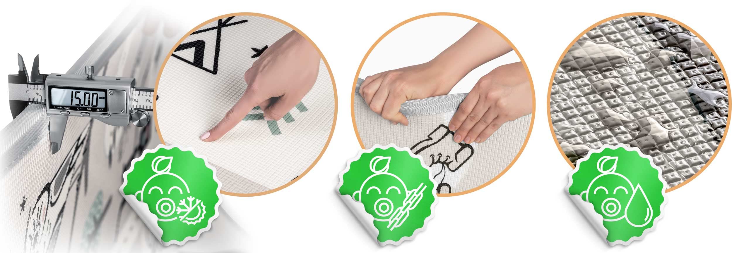 NUKIDO Mata Piankowa dla Dzieci Niemowląt Dwustronna Uroczy Kolorowy Design do Zabawy Raczkowania Idealna na Prezent Rolowana Grubość 1,5 cm Wielkość 180x150 cm Szara