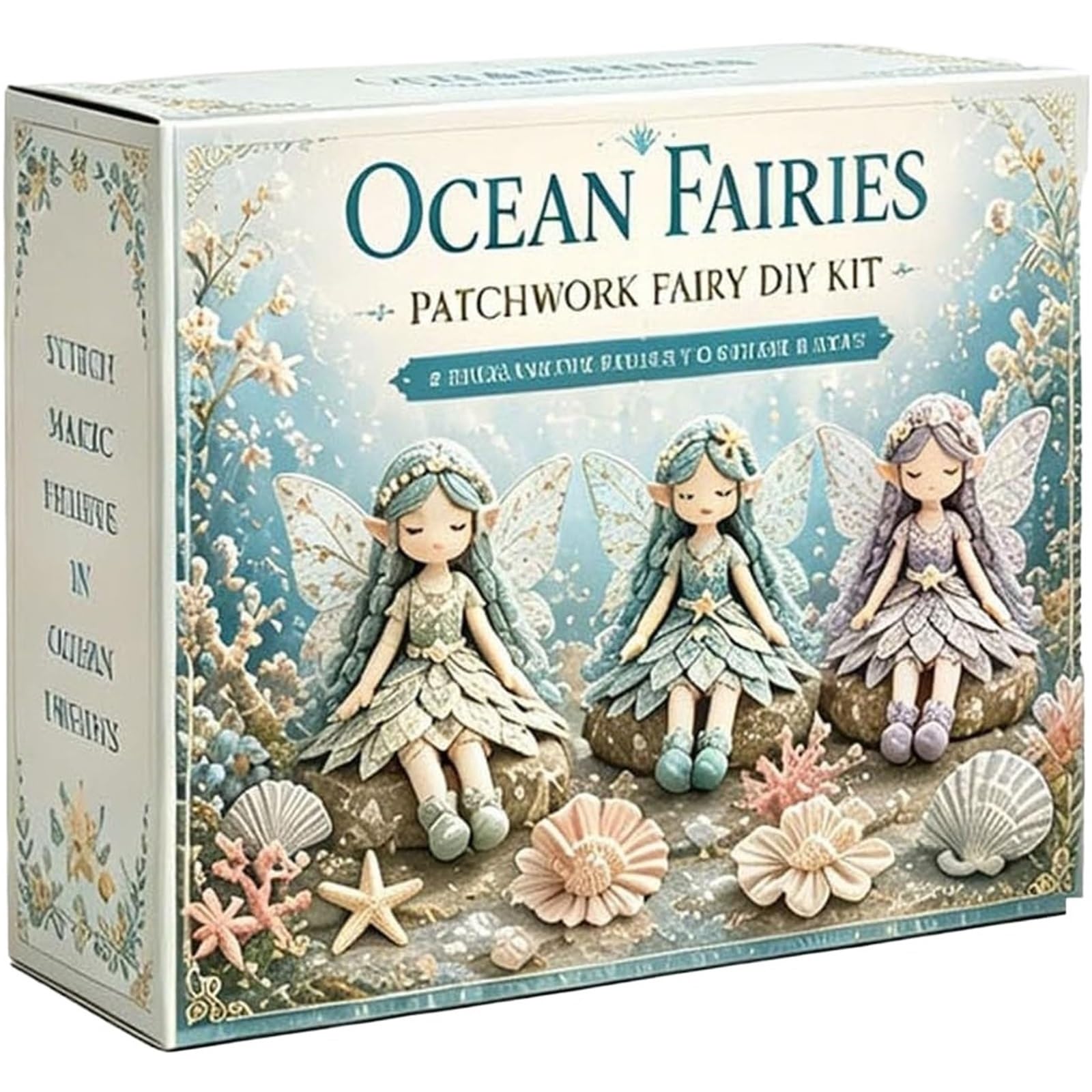 Handmade Fairy Sewing Kit Fairy Patchwork DIY Collection, Handmade Sewing Kit, Fun Flower Fairies, Make Winged Elf Cloth Doll(Ocean)