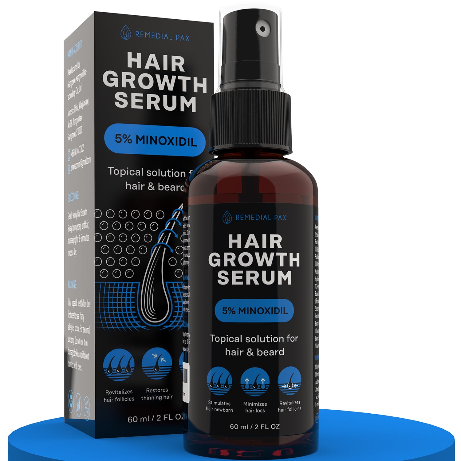 Hair Thickening Solution, 5% Active Formula for All Hair Types, Natural Organic, 2 Fl OZ, Stop Hair Loss for Women and Men