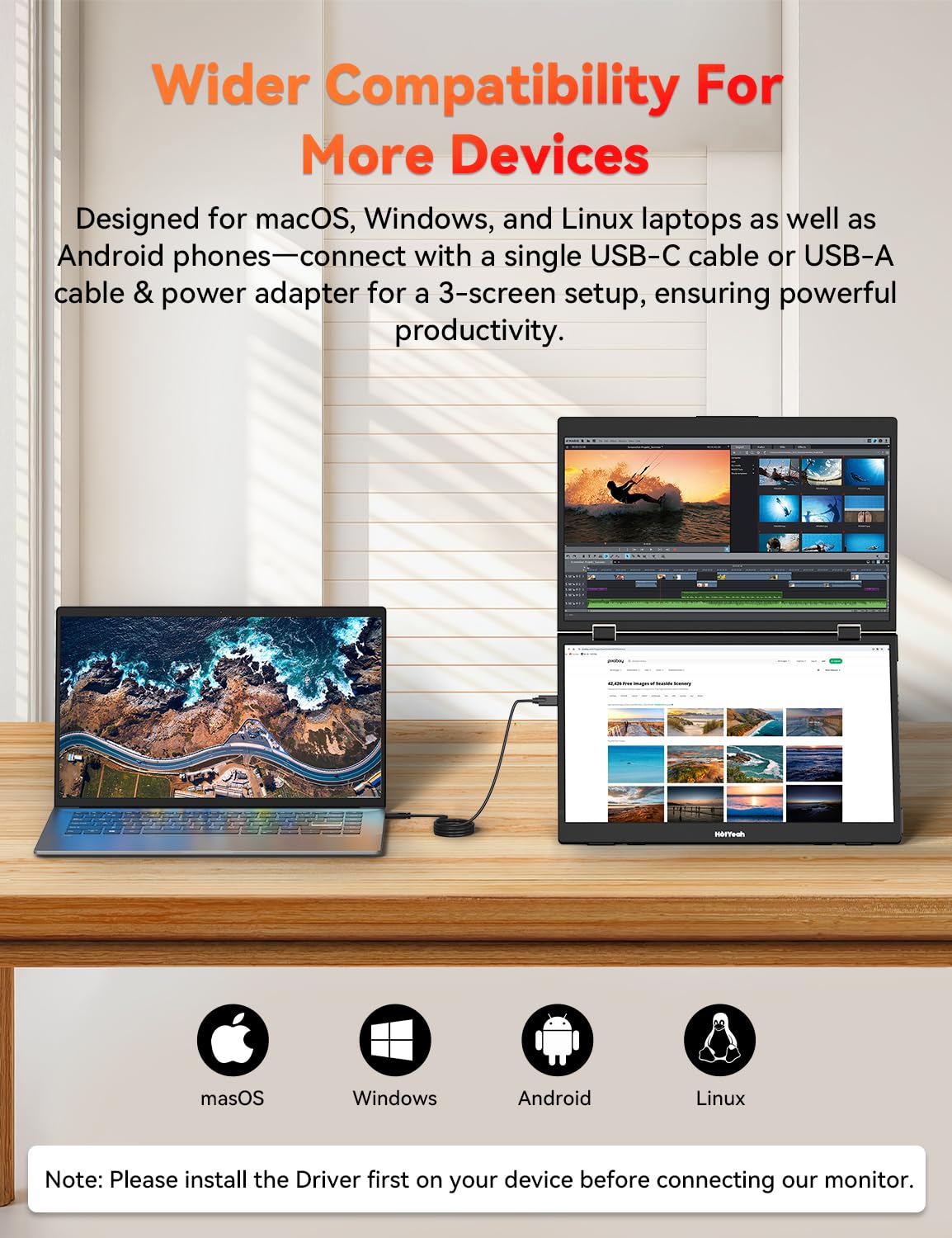 HotYeah Triple Laptop Screen Extender 15.6