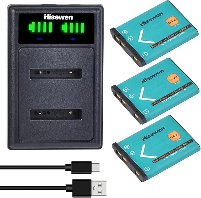 Li-42B Li-40B Battery and Charger, Hisewen 3Pack 1200mAh Replacement Battery for Olympus Stylus 1040 1060 1070 7000 7010 7020 7030 7040 TG-310 TG-320 VR310,Fujifilm NP-45,Nikon EN-EL10.