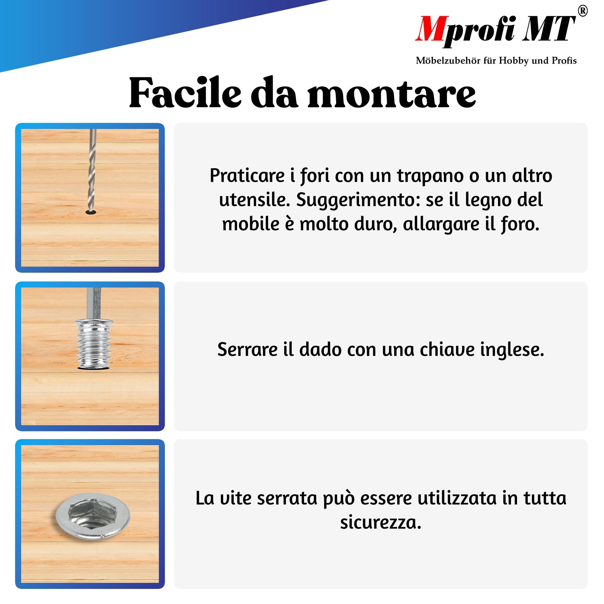 Mprofi MT® 10 Pezzi | Dado Esagonale Inserti M10 x 20mm | Inserti Filettati | Manicotti Filettati | Inserto in Legno per Dadi | per Mobili in Legno | Dado a Vite con Chiave Esagonale