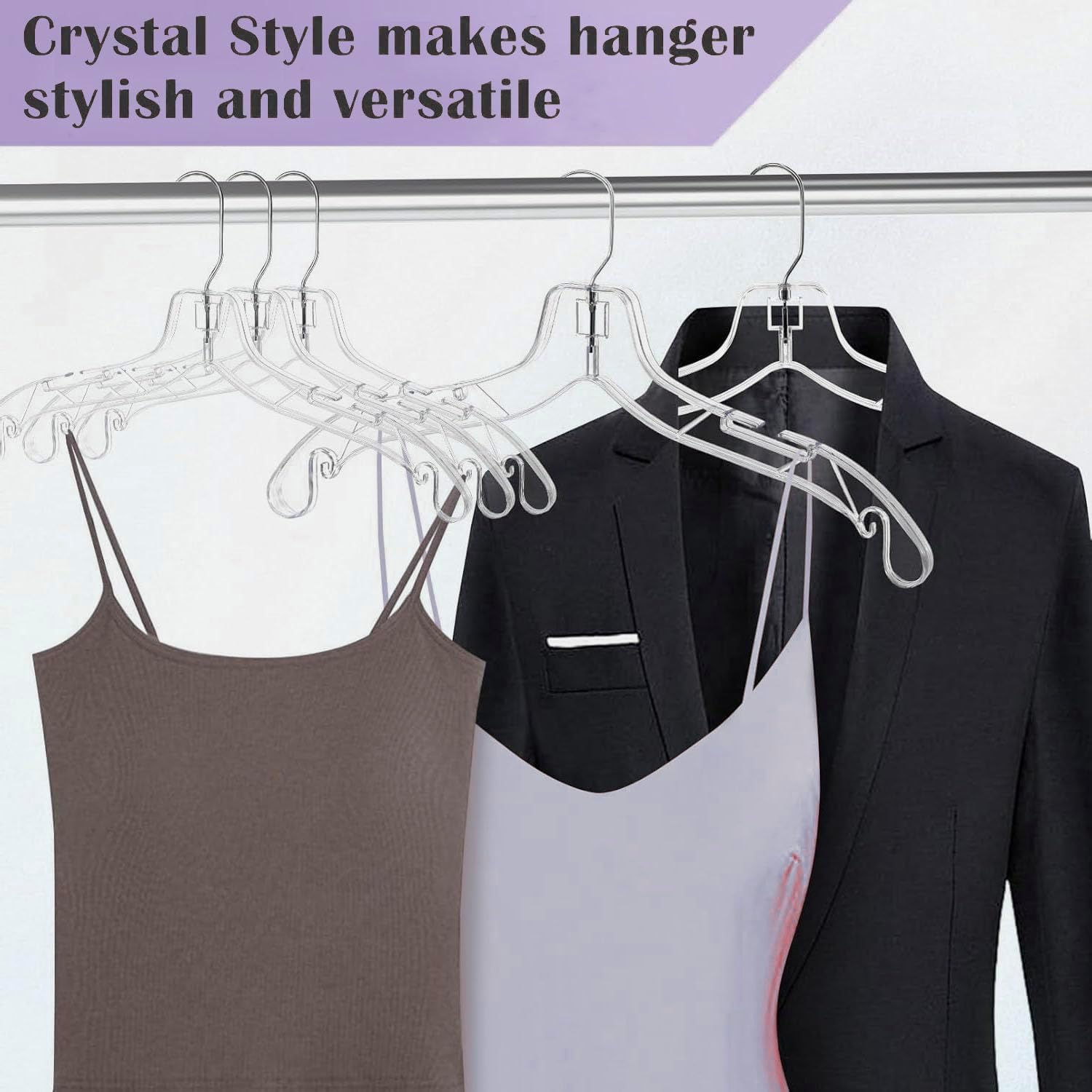 12 Pack Clear Plastic Hangers,Clear Hangers with 360 Swivel Metal Hook,Shirt Hanger Coat Hangers,Heavy Duty Hangers Dress Hangers for Clothes Shirts Dresses,16.7 Inch - Image 4