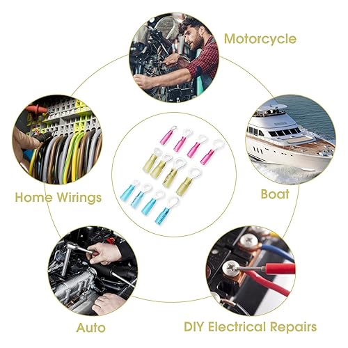 Miniatura 8 de Paquete de 50 terminales de anillo termorretráctiles  #10  Conectores de alambre termorretráctiles de grado marino de 12-10 AWG  Conectores de