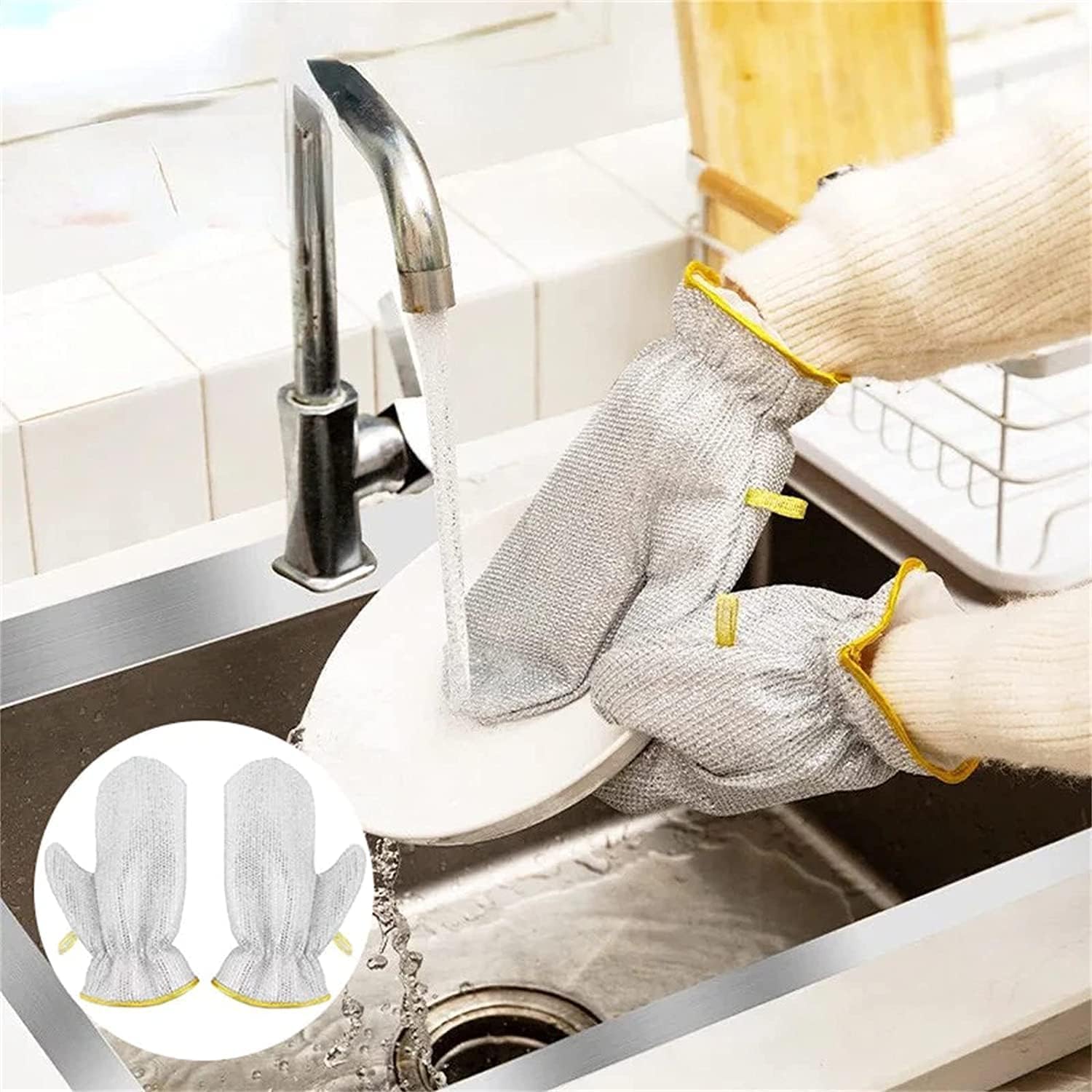 ULTRINA Wire Dishwashing Gloves,Multifunction Kitchen Cleaning Gloves, Aluminum Foil Oil Waterproof Fiber Cloth Soft Dishwashing Gloves Household Cleaning Tools with Rubber Gloves [1 PAIR] (B0CZLNM9MV) Amazon Price History, Amazon Price Tracker