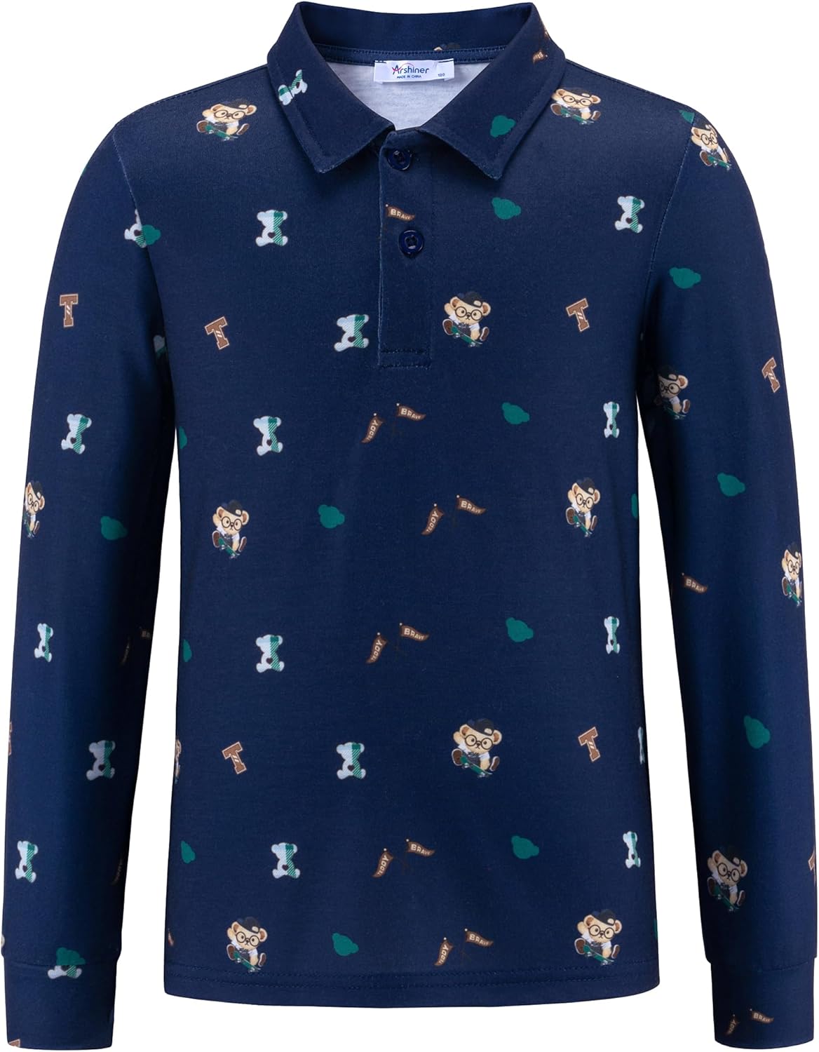 Arshiner Boys Long Sleeve Polo Shirt Performance School Uniform Pique Button Closure Shirt Size 5-12 Years