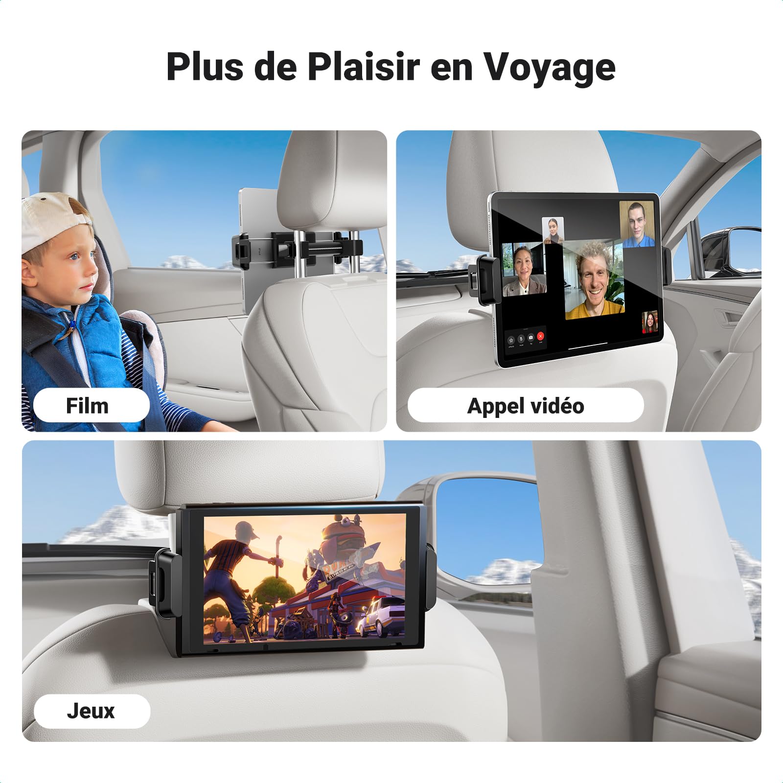 Rolgno Support Tablette Voiture Extensible 360° - Appuie-Tête Pour IPad Enfant, Compatible 4,7-12,9 Pouces