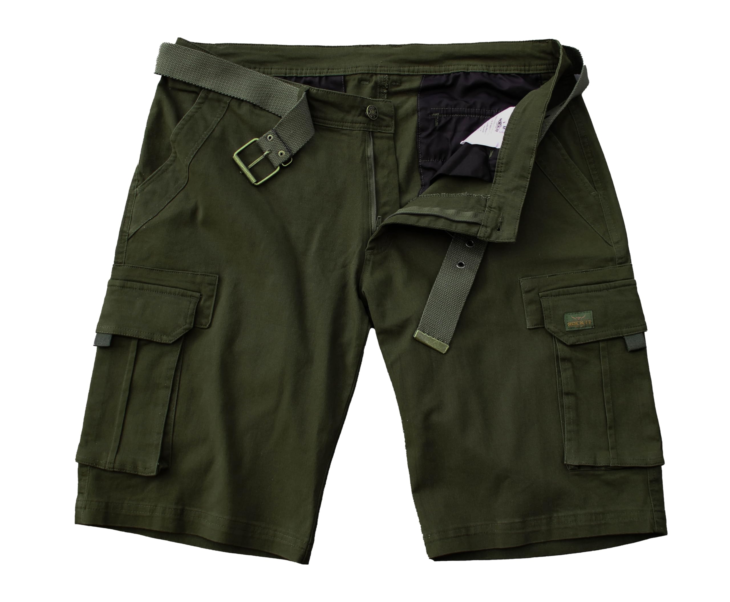ROCK-IT Apparel Bermuda pour Homme avec Ceinture - Short Cargo Vintage avec 6 Poches à Fermer - Pantalon Court d'été en Tissu Extensible [Tailles S-5XL] Nombreuses Couleurs