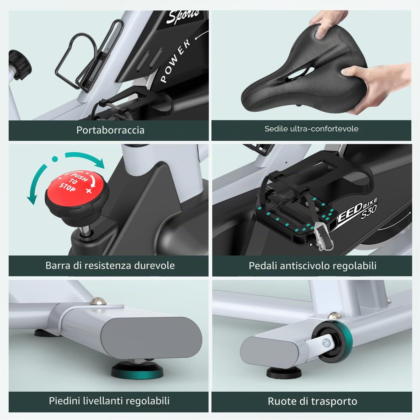 PASYOU Cyclette Magnetica Per Bici Da Casa Con Trasmissione a Cinghia Con Display RPM e Supporto Per Ipad - Capacità Di Peso 150 KG