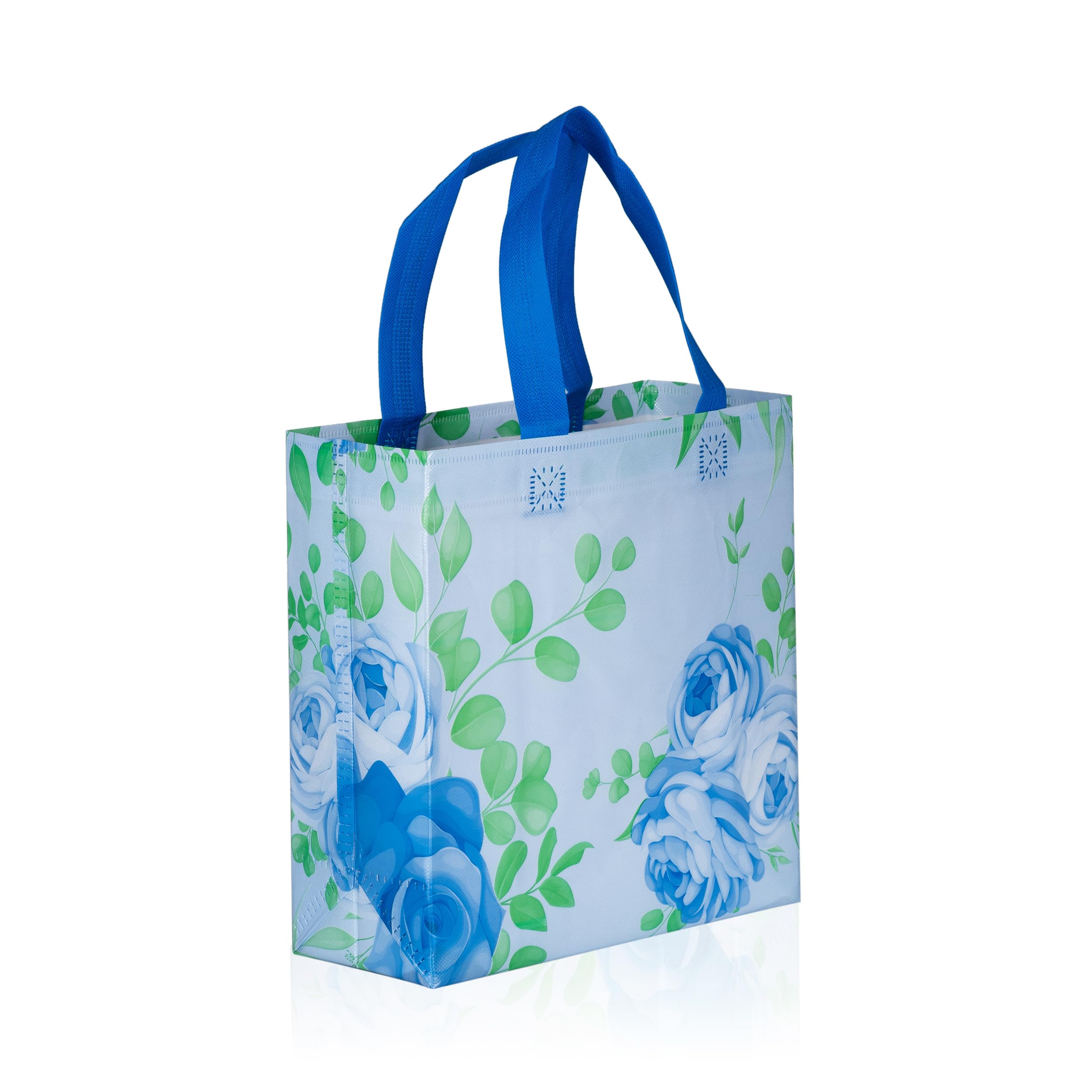 Lavya Flower Printed Reusable Non Woven Fabric Shopping Gift Bags for Wedding, Birthday, Party, Return Gifts (Small - 9.5x10x4, Blue, Pack of 10)-image-36