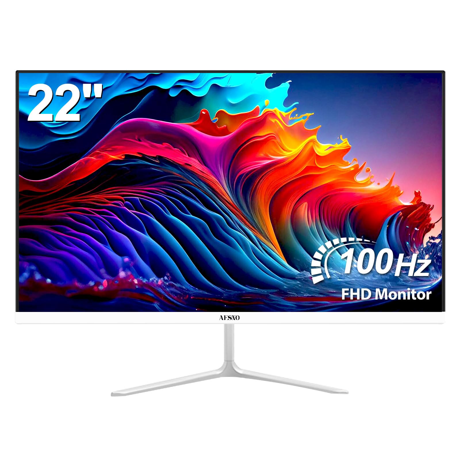 AESNO 22 Inch Monitor Full HD 100Hz Gaming Monitors 1080P Computer Screen Display 99% sRGB With HDMI&VGA for Home Office & Business Use (White)