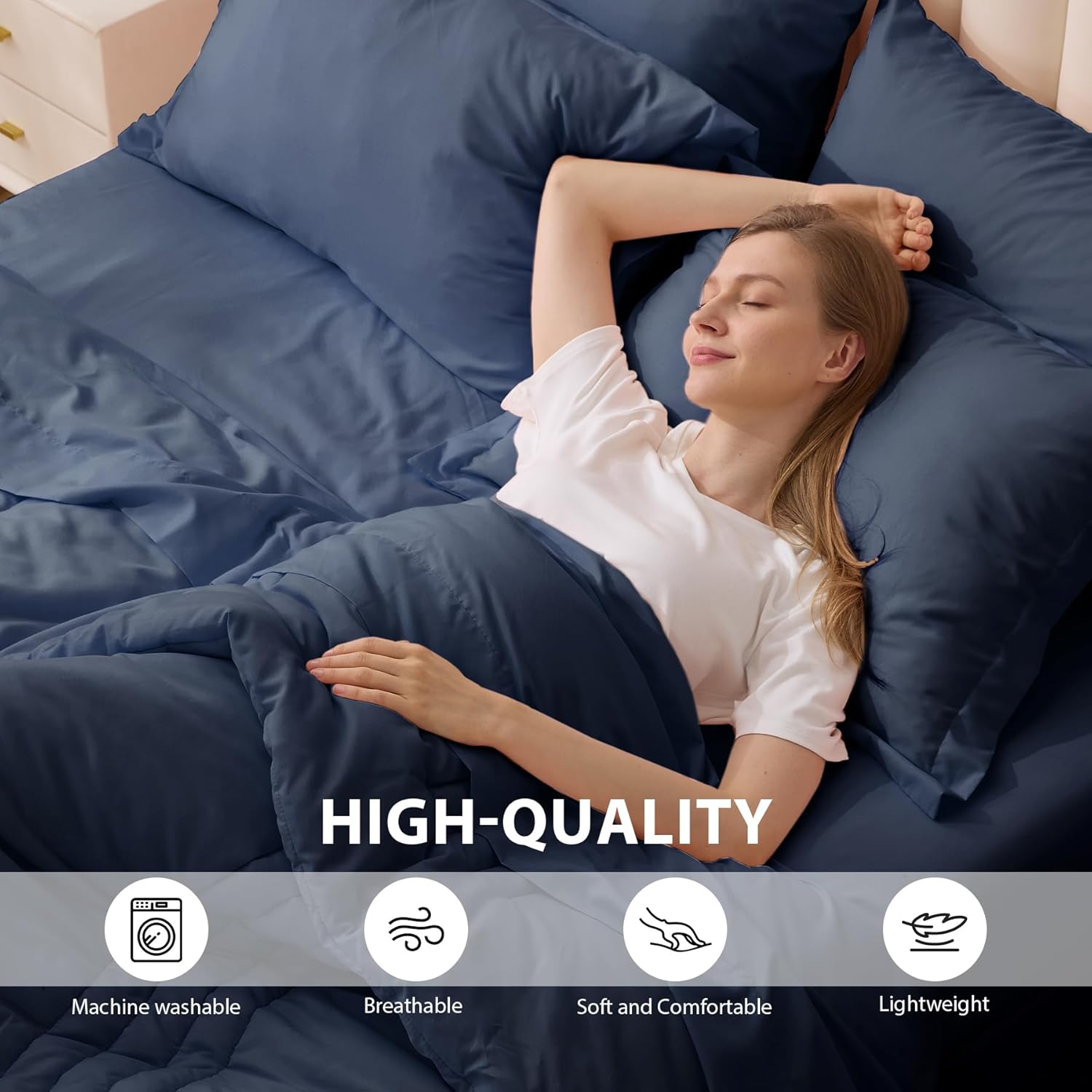 King Comforter Set Navy - Bed in a Bag King Size 7 Pieces, Soft Bedding Set for All Seasons, Premium King Comforter Set with Comforter, Sheets, Pillowcases & Shams - Image 4