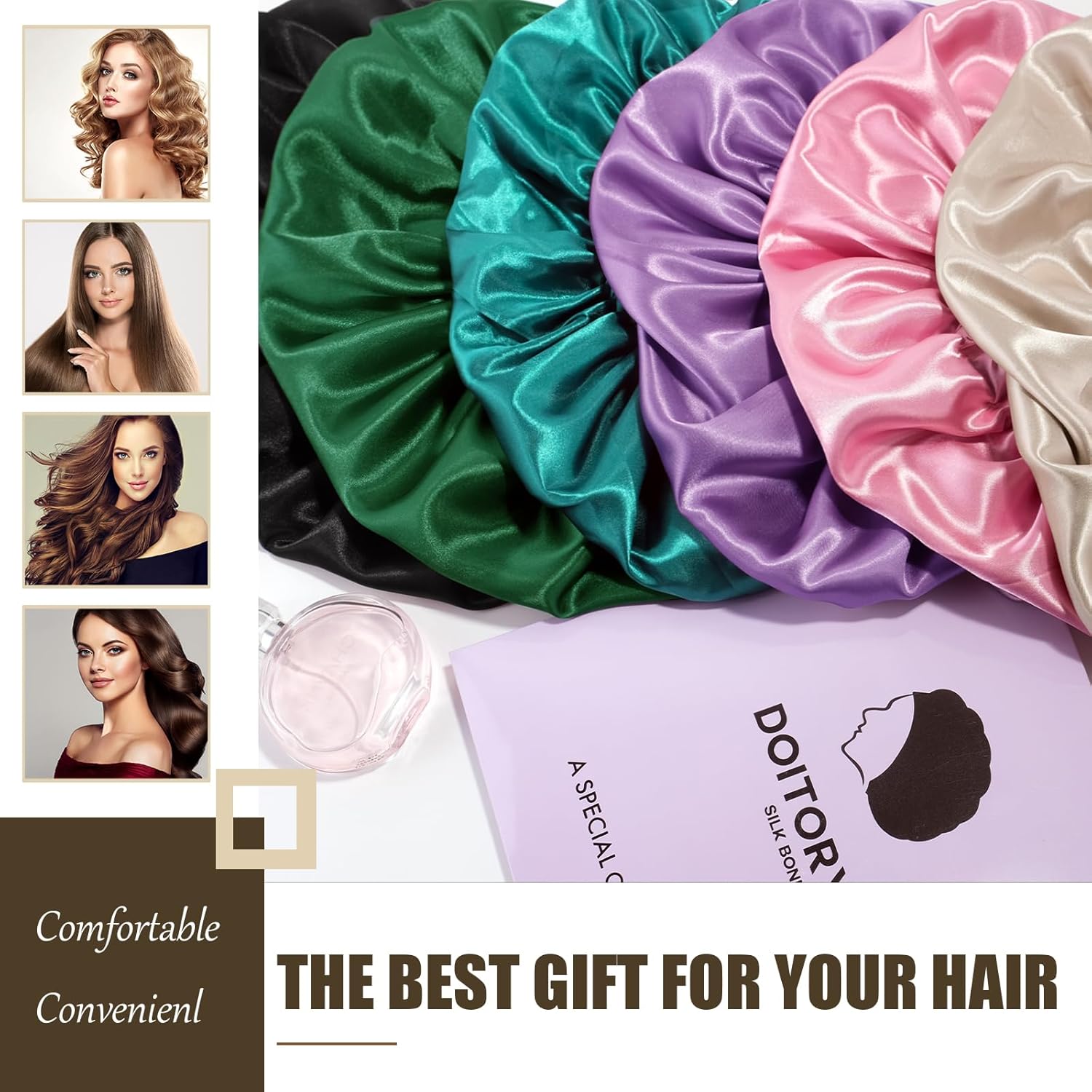 Bonnet for Sleeping Women & Men, Double Layer Silk Bonnet, Soft Satin Lined Hair Bonnets Sleep Shower Cap for Natural & Curly Hair(Black) - Image 7