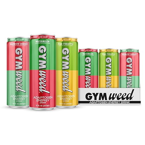 GYM WEED Adaptogen Power Drink, paquete variado 1  (paquete de 12)  Adaptógenos + cafeína con cero azúcar  Ashwagandha, melena de león, L-teanina y
