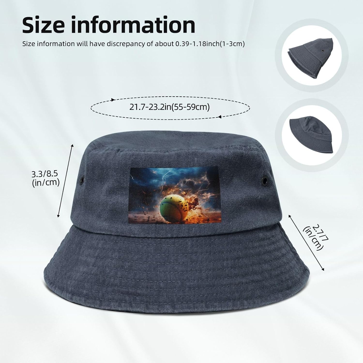 Lightning Tennis Printed Cowboy Fisherman hat, Suitable for Outdoor Fishing Beach Party Fisherman hat Hip-hop hat, Navy Blue