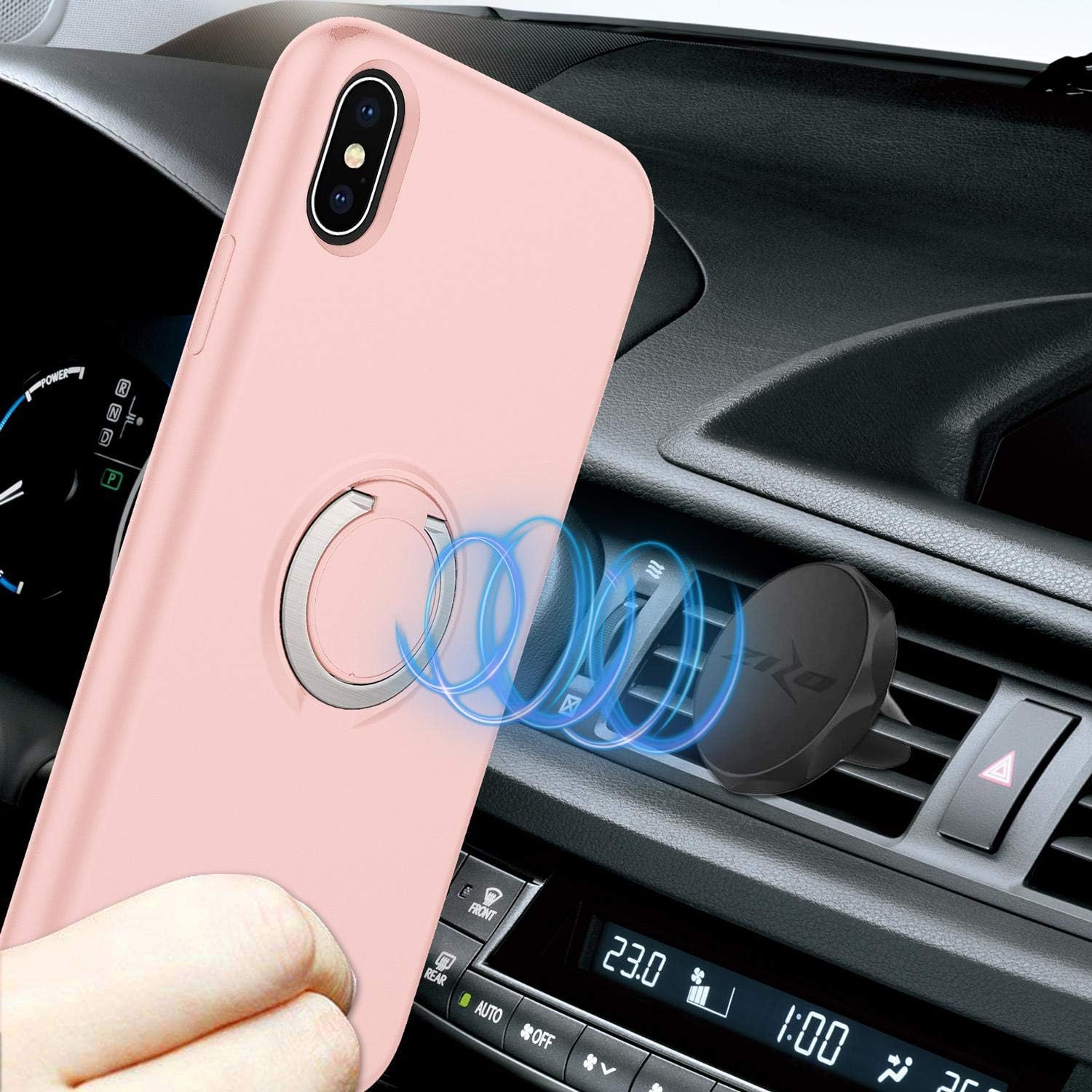 ZIZO Revolve Series for iPhone X / iPhone Xs Case with Built-in Ring Holder, Kickstand, Magnetic Mount Compatible (Rose Quartz)