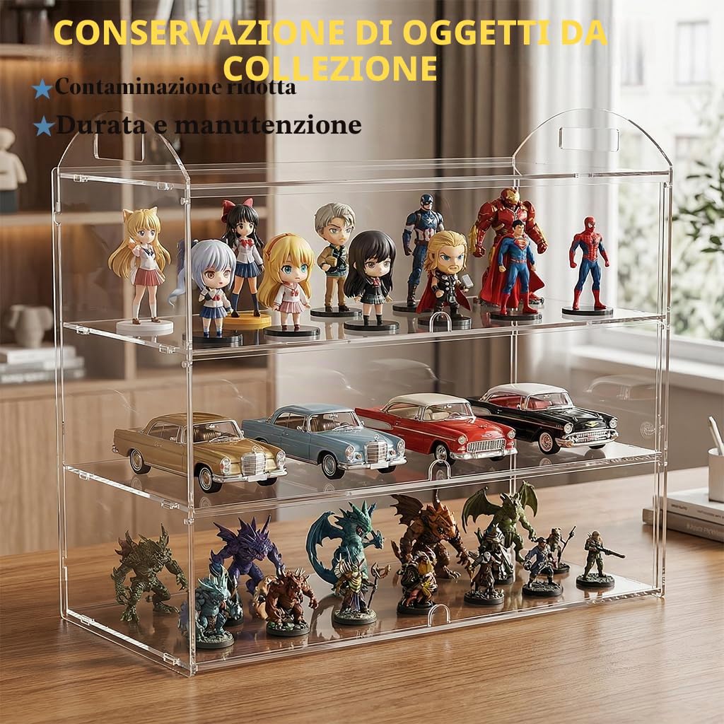 Vetrina a 3 livelli per pasticceria, 60 x 30 x 47 cm, espositore in acrilico trasparente per dolci e ciambelle