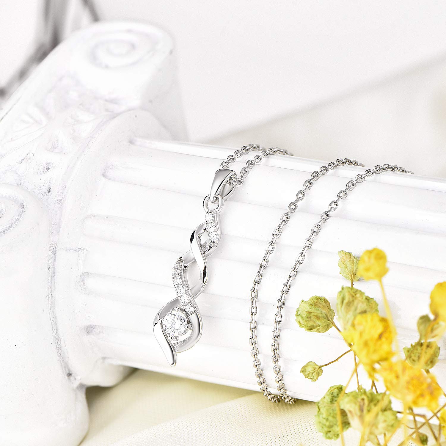 JO WISDOM Collana di Infinito Argento 925 Donna,Ciondolo con Catena Zirconia cubica 3A