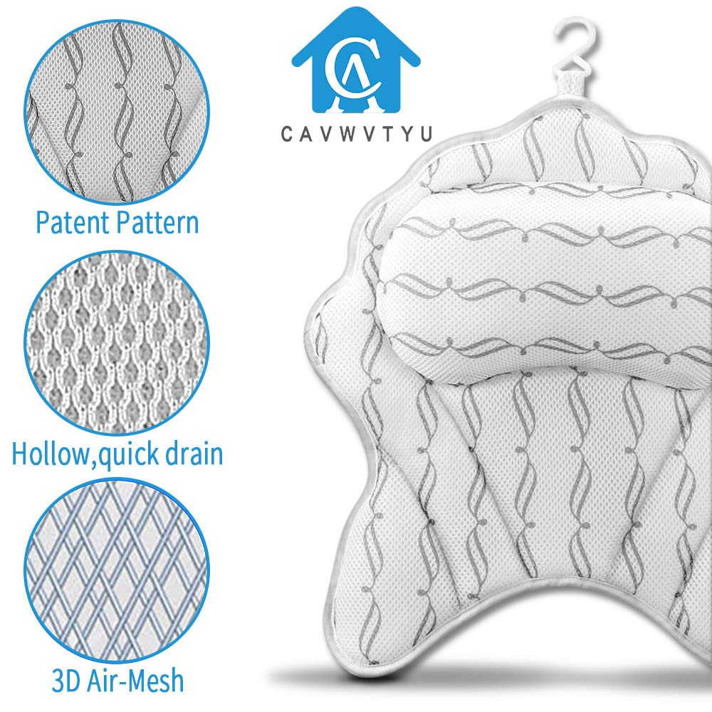 Ergonomic Bathtub Pillow, 3D Air Mesh High Elastic Non-slip Breathable Thickened Luxury Bath Pillow for Tub Neck and Back Support