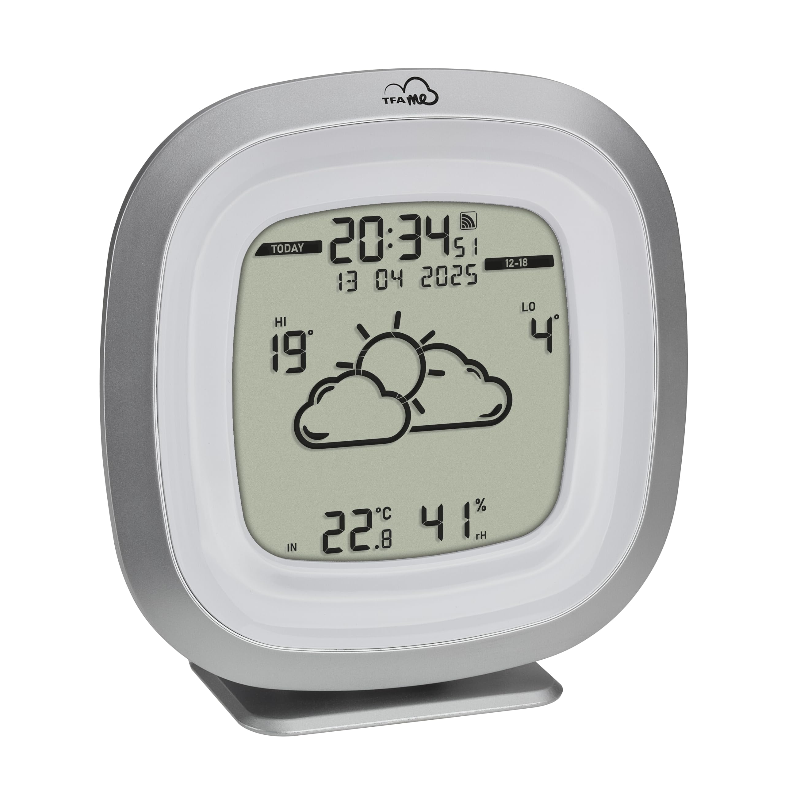 TFA Dostmann Stazione Meteo WiFi TFA.me ID-03, 35.8101, Previsioni Meteo Professionali di Wetter.com 4 Giorni, Temperatura e Umidità interna, Portale Online, Funzione Avviso, Argento