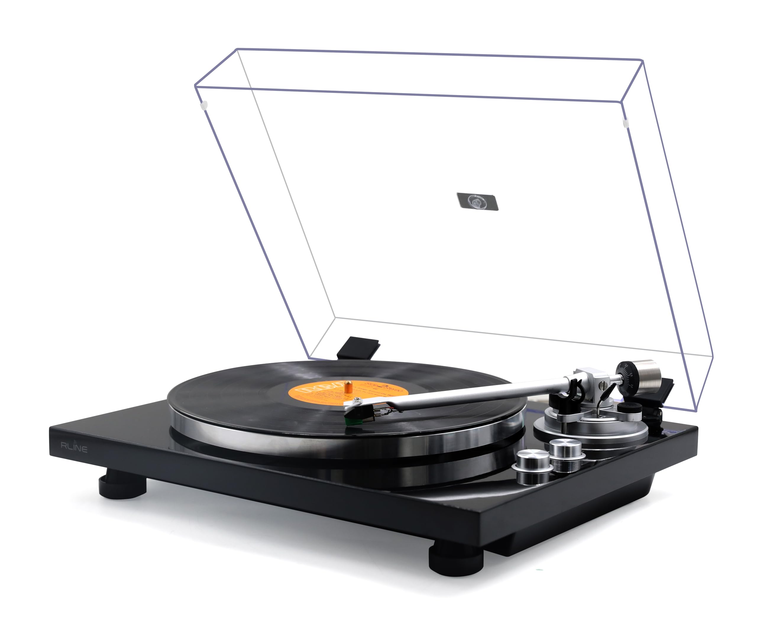 RLINE - Giradischi Vinili Bluetooth Nero Lucido, Lettore Vinili 33 e 45 Giri, Piatto 12" in Alluminio Pressofuso, Cartuccia Magnetica VM-95E, Pre-amplificatore Attivabile, Funzione Anti-Skating
