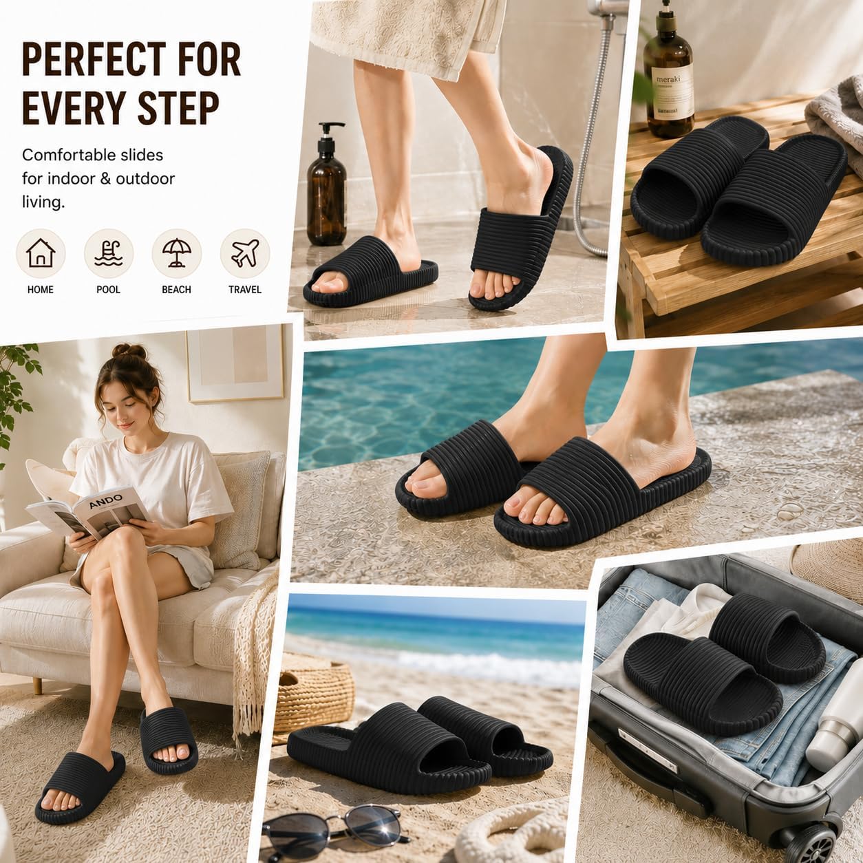 Shower Shoes for Men and Women, Quick-Dry Non Slip Bathroom Slides, Lightweight Soft Indoor Outdoor Slippers for Home Hotel Dorm Pool Gym Spa Beach Travel image 3