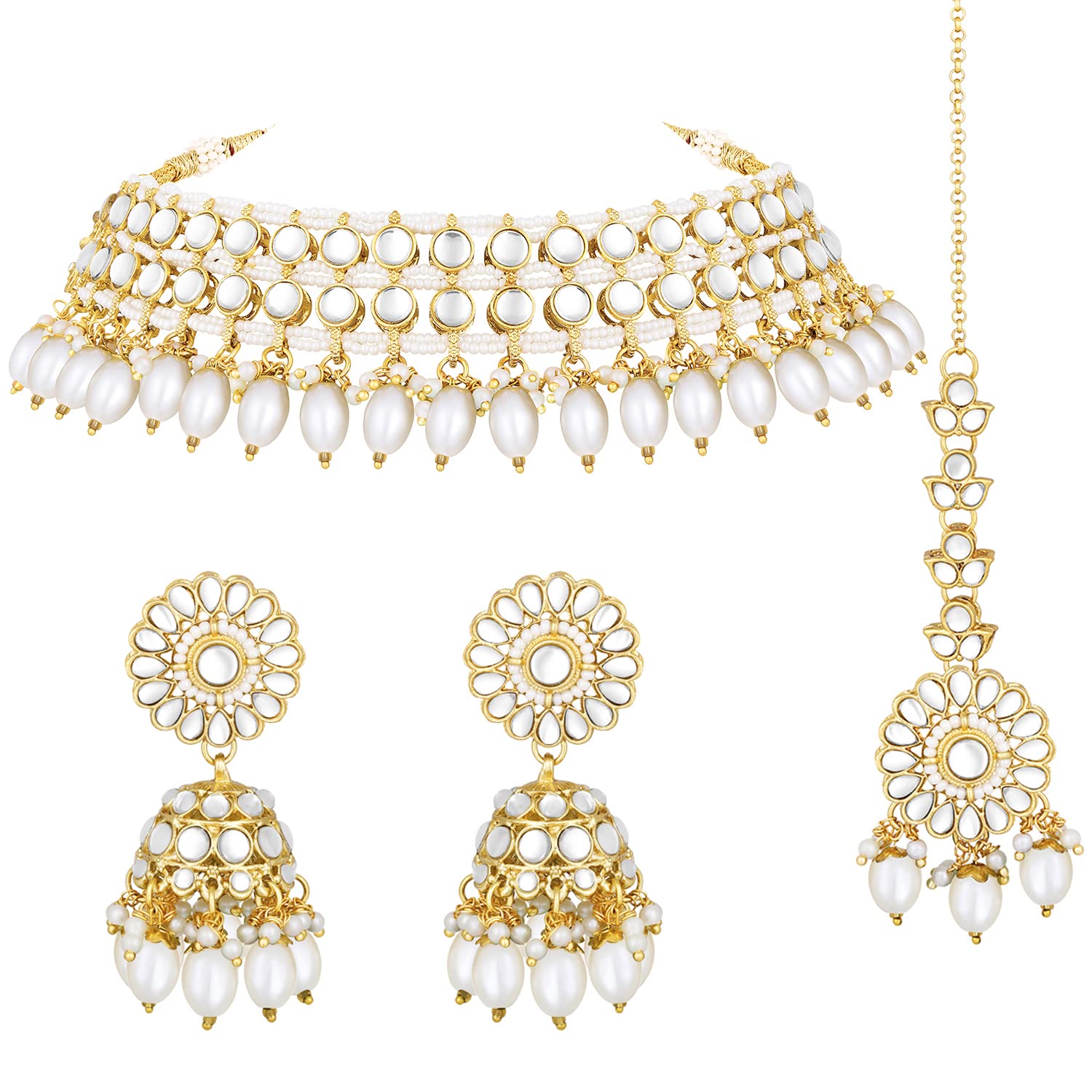 Peora Gold Plated White Kundan Studded Choker Necklace Jhumki Earrings & Maang Tikka Ethnic Fashion Jewellery Set Gift for Women & Girls (B0C1K6TVVP) Amazon Price History, Amazon Price Tracker