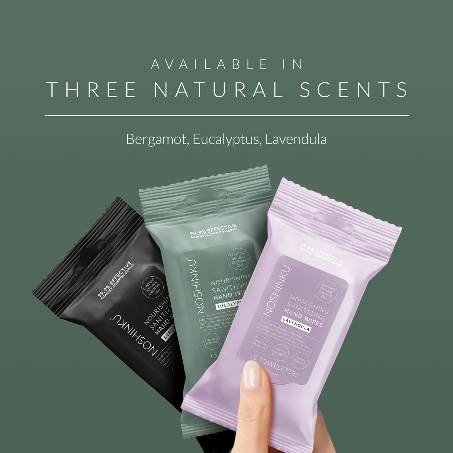 Noshinku Eucalyptus Hand Sanitizer Wipes, 6-Pack (90 Towelettes) – Resealable Travel Wipes with Ethyl Alcohol, Aloe & Green Tea, Plant-Based Fiber, Essential Oil Scents, Cruelty-Free & No Dyes