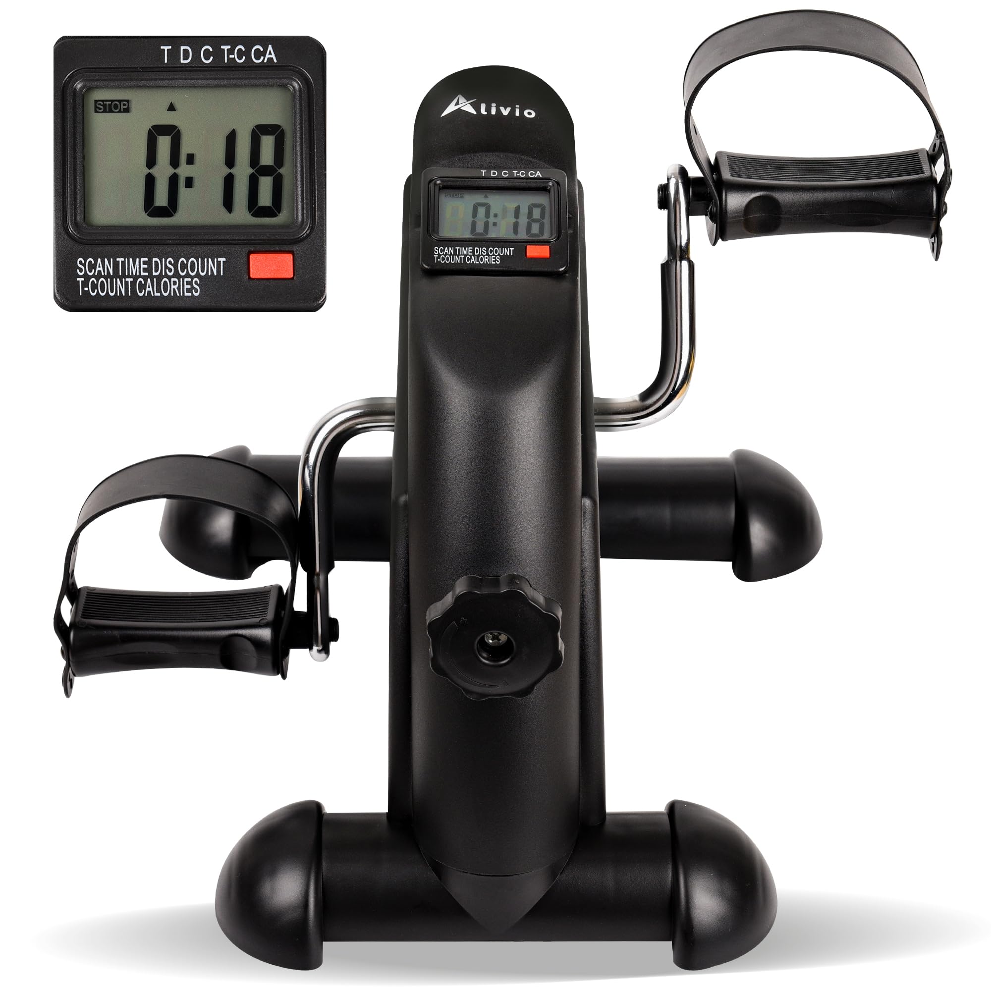Alivio Portable Mini Exercise Bike Pedal for Arms, Legs, Workout, Gym Fitness Foot Pedal Exercisers Exercise Machine, Smooth Magnetic Resistance Drive with 5In LCD Display (Black)