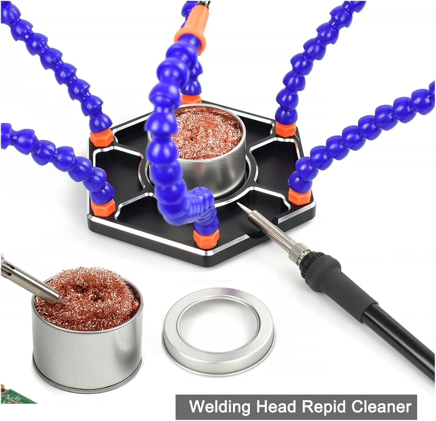 Soldering Third Hand Tool 3X L/E/D Magnifying Glass Welding PCB Board Soldering Iron Head Cleaning Ball Soldering(6LUSB-BK2)