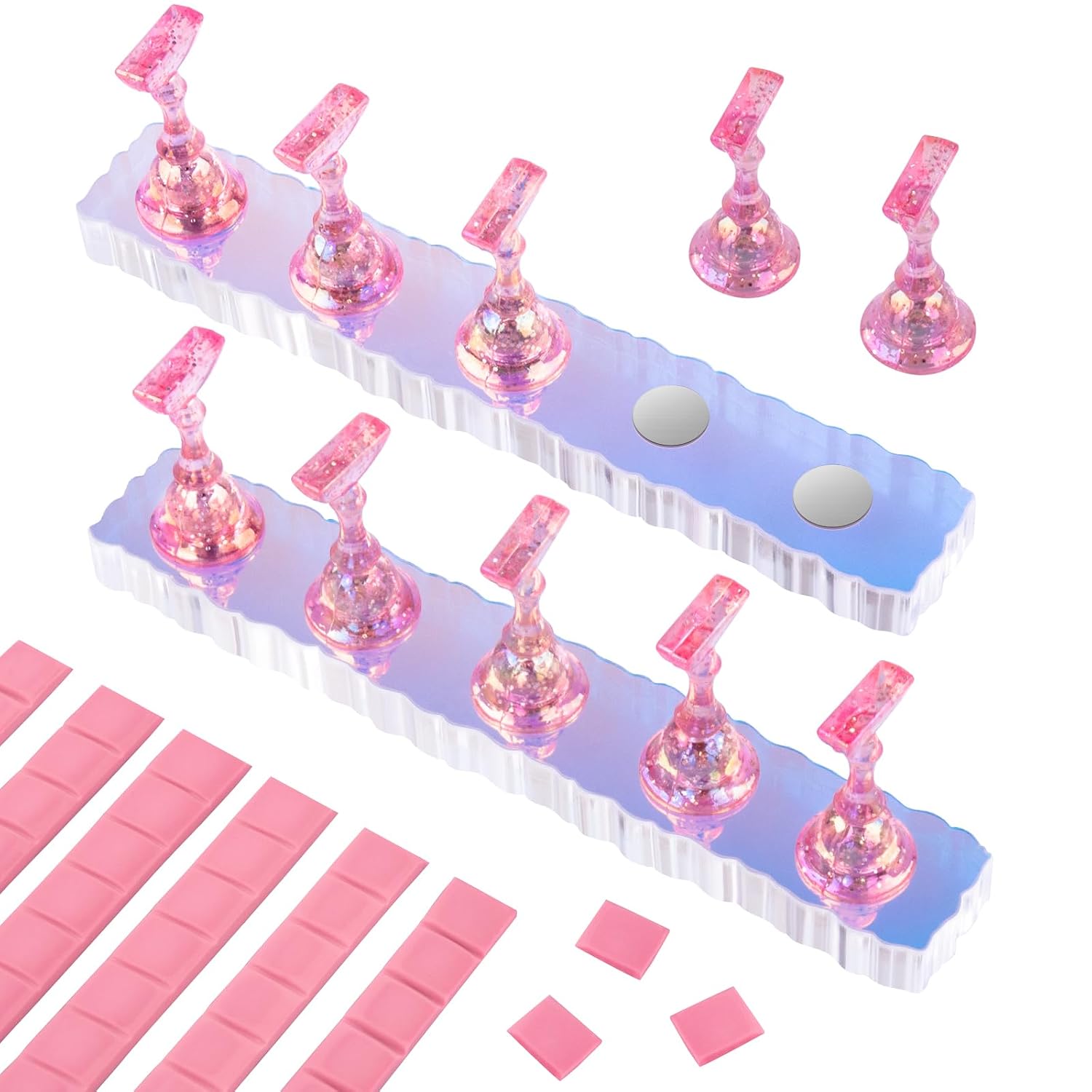 Nail Stand for Press On Nail Holder for Painting Nails, Magnetic Fake Nail Stands Tips, Heart Shaped Nail Holder with Double-sided Tape Practice Nail Art Tools