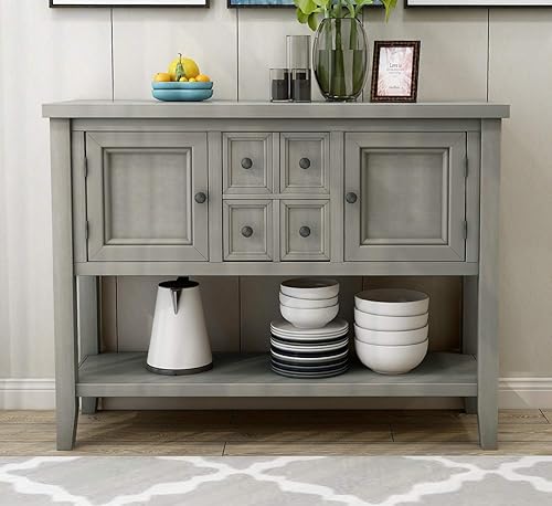 Console Table Sofa Table with 2 Cabinets and 4 Drawers,