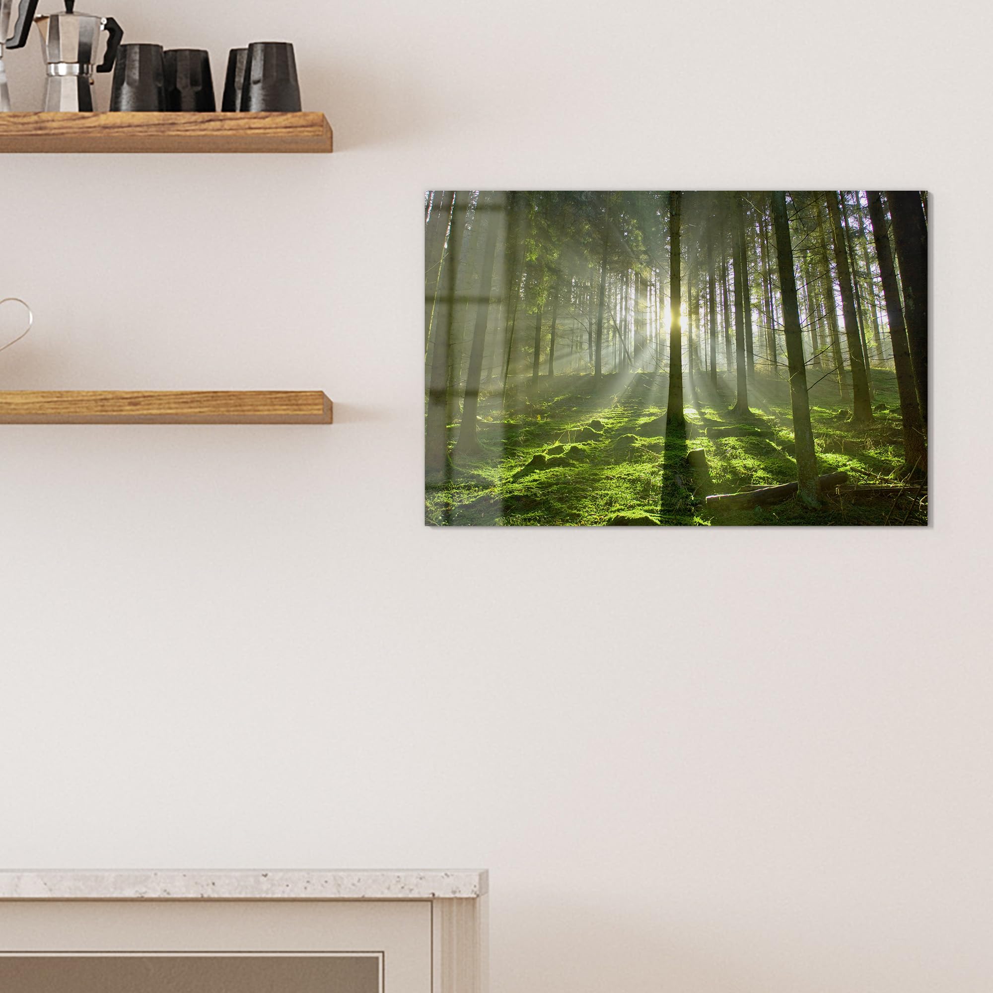 DEQORI Glas-Magnettafel | 60x40 cm cm groß | Motiv Waldlichtspiele | Memo-Board aus Glas | Magnetboard inkl. Magnete, Stift & Tuch für Küche & Büro | Tafel magnetisch & beschreibbar