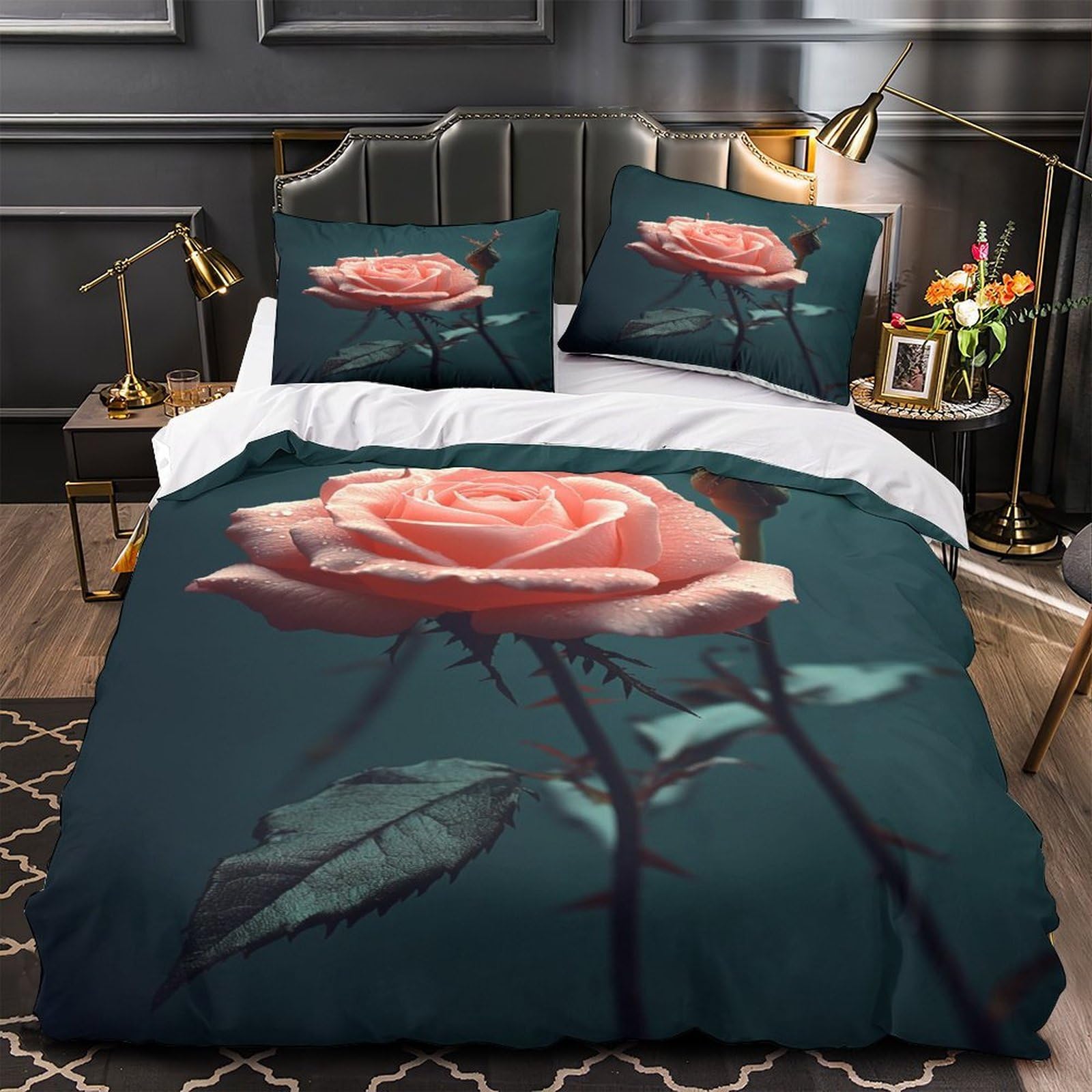 Housse de couette rose 3D 220x240 cm en microfibre avec 2 taies d'oreiller